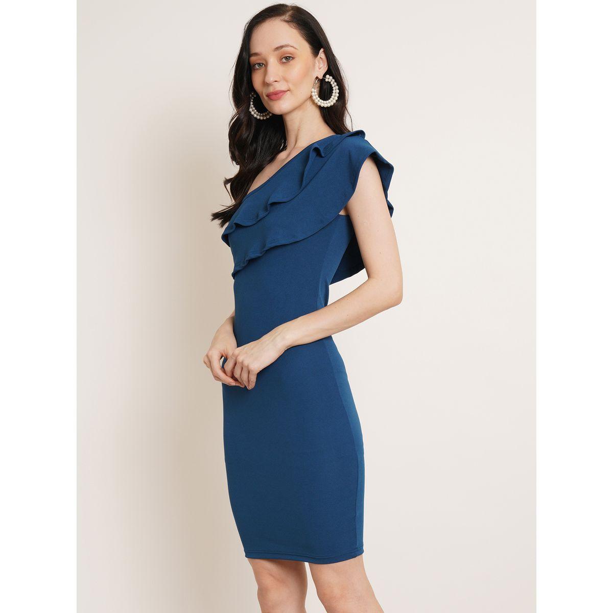 فستان بديكون قصير بكتف واحد وتفاصيل كشكش يو آند إف × ستايلي-women-clothing-dresses-image-2