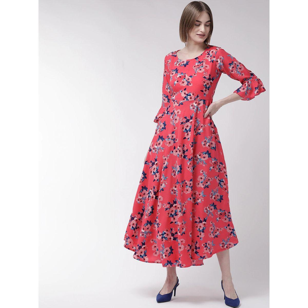 فستان طويل مطبع بزهور مع اكمام بنمط جرس يو آند إف × ستايلي-women-clothing-dresses-image-1