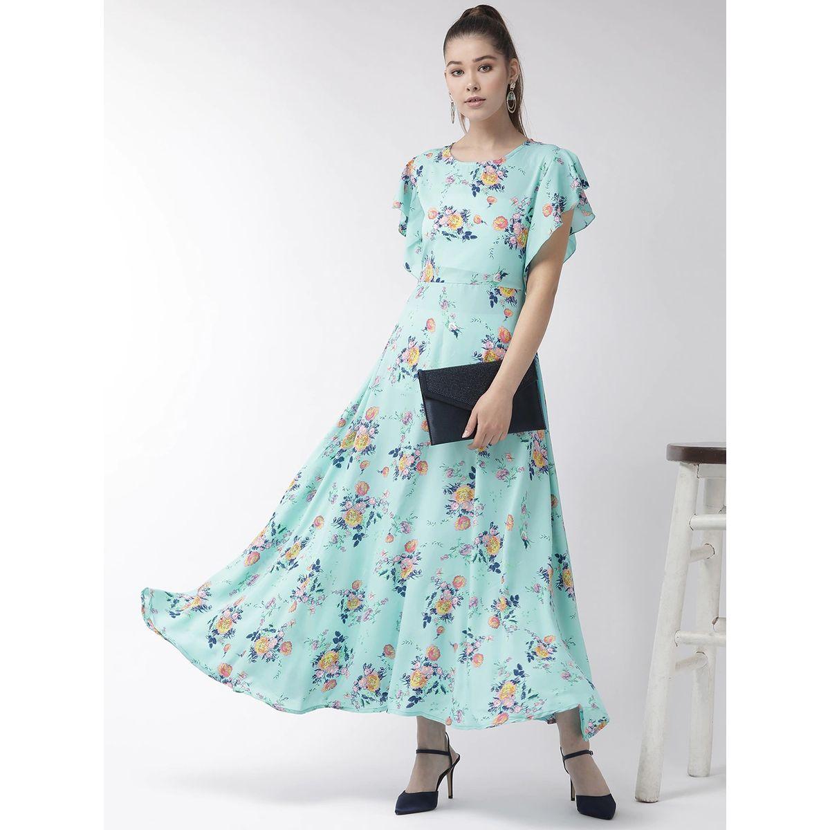فستان طويل مطبع بزهور واكمام بكشكش يو آند إف × ستايلي-women-clothing-dresses-image-1