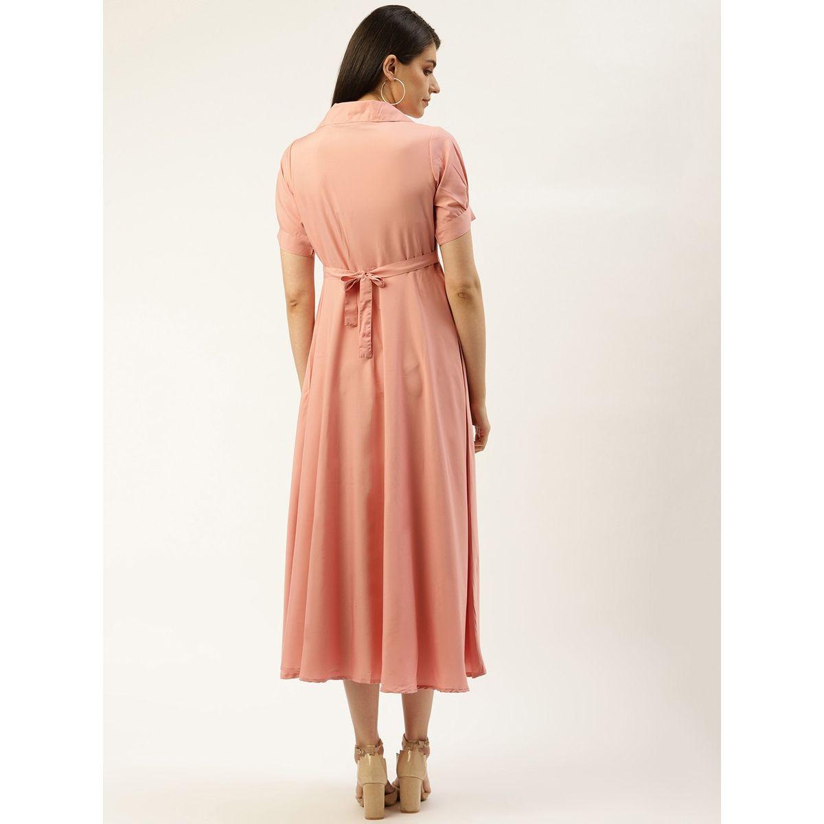 فستان ميدي سادة باكمام منفوخة يو آند إف × ستايلي-women-clothing-dresses-image-4