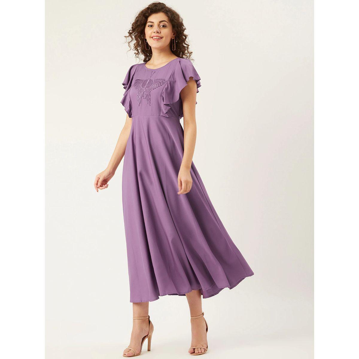 U&F Embroidery Detail A-Line Midi Dress with Frill Sleeves-women-clothing-dresses-image-1