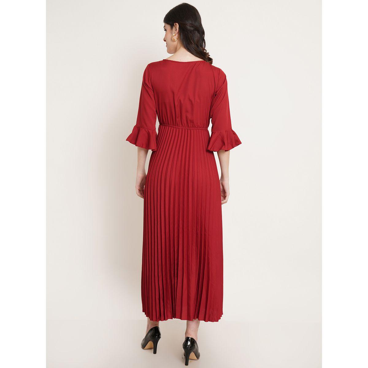 فستان ميدي بتفاصيل كسرات مع اكمام بنمط جرس يو آند إف × ستايلي-women-clothing-dresses-image-4