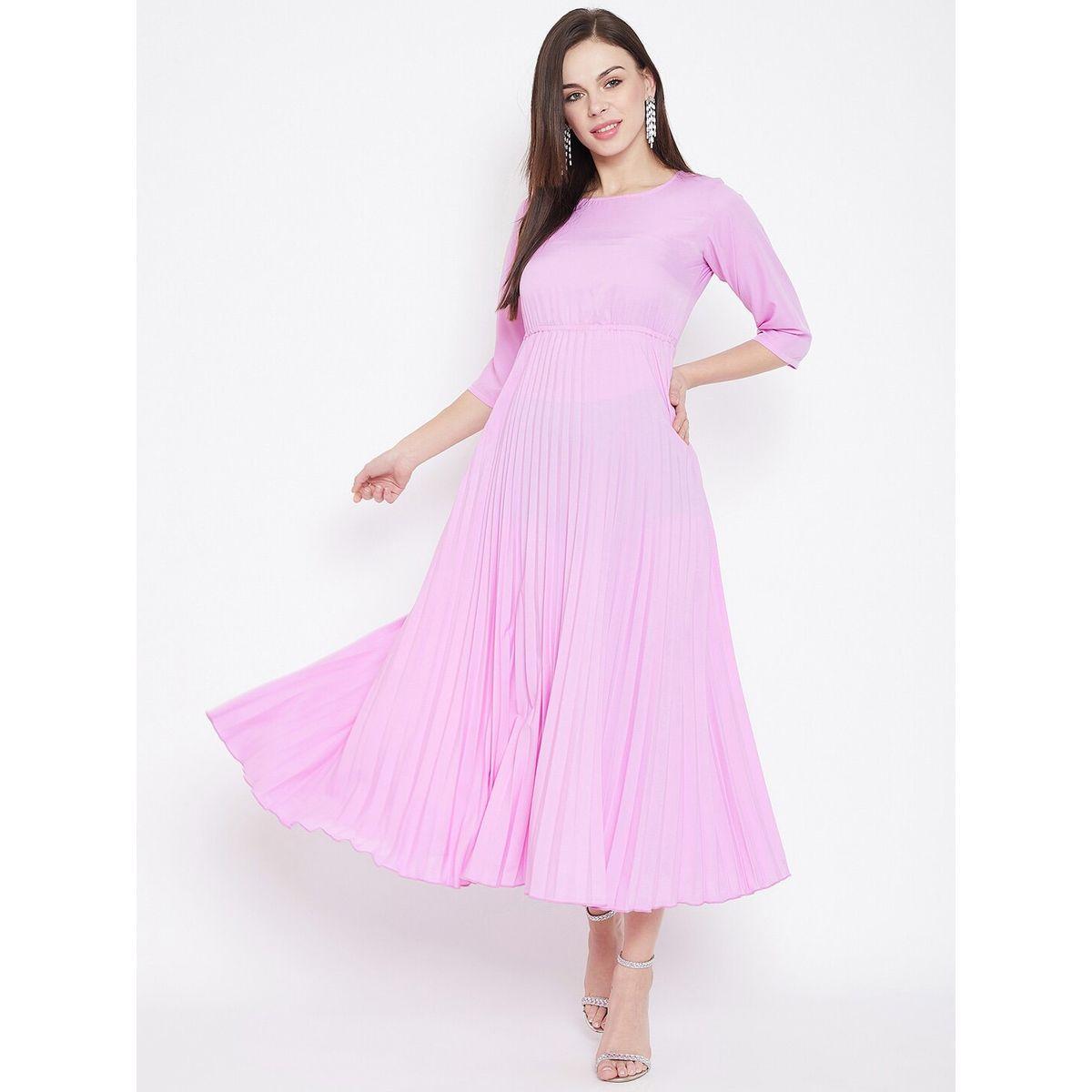 U&F X Styli  Pleated A-Line Maxi Dress with 3/4 Sleeves-women-clothing-dresses-image-1