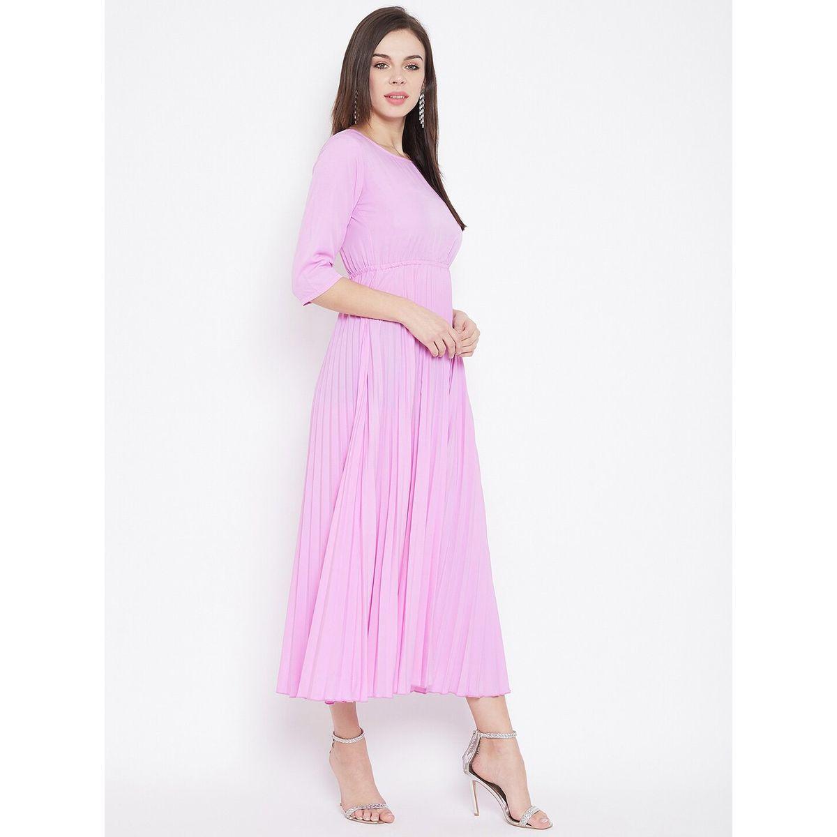 U&F X Styli  Pleated A-Line Maxi Dress with 3/4 Sleeves-women-clothing-dresses-image-4