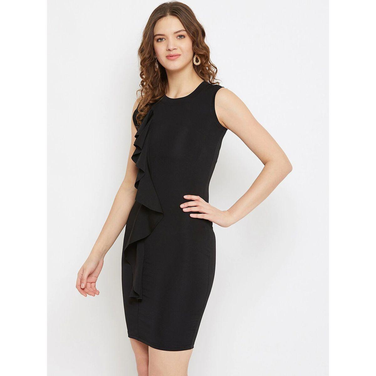فستان قصير بياقة دائرية وتفاصيل كشكش يو آند إف × ستايلي-women-clothing-dresses-image-2