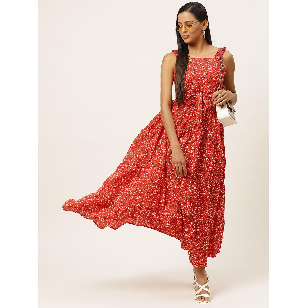 فستان طويل مطبع بزهور مع كسرات يو آند إف × ستايلي-women-clothing-dresses-image-1