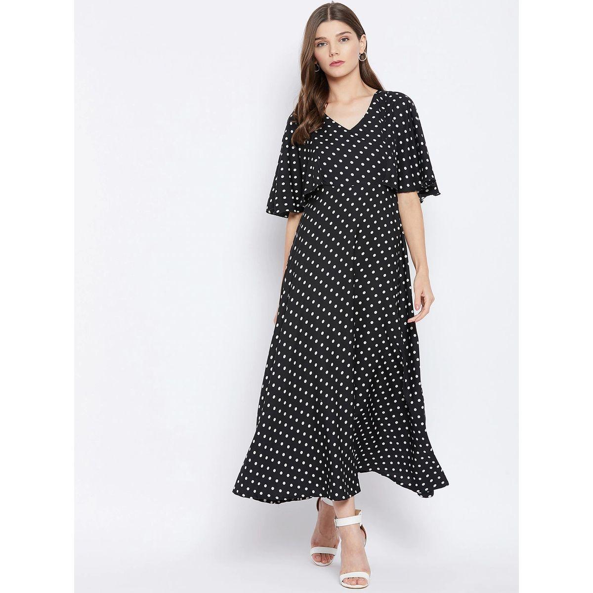 U&F X Styli  Polka Dot Print V Neck A-Line Maxi Dress-women-clothing-dresses-image-1