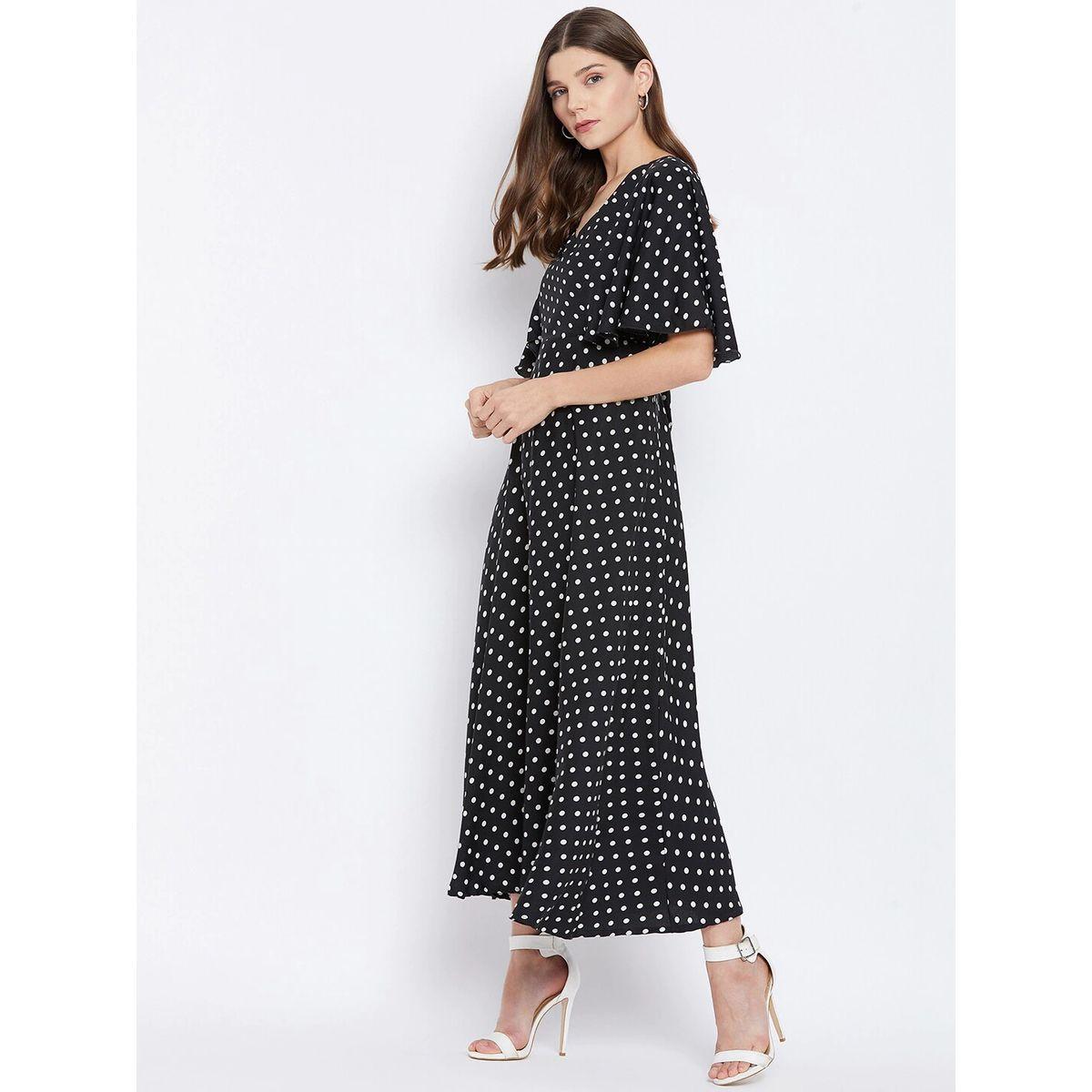 U&F X Styli  Polka Dot Print V Neck A-Line Maxi Dress-women-clothing-dresses-image-2
