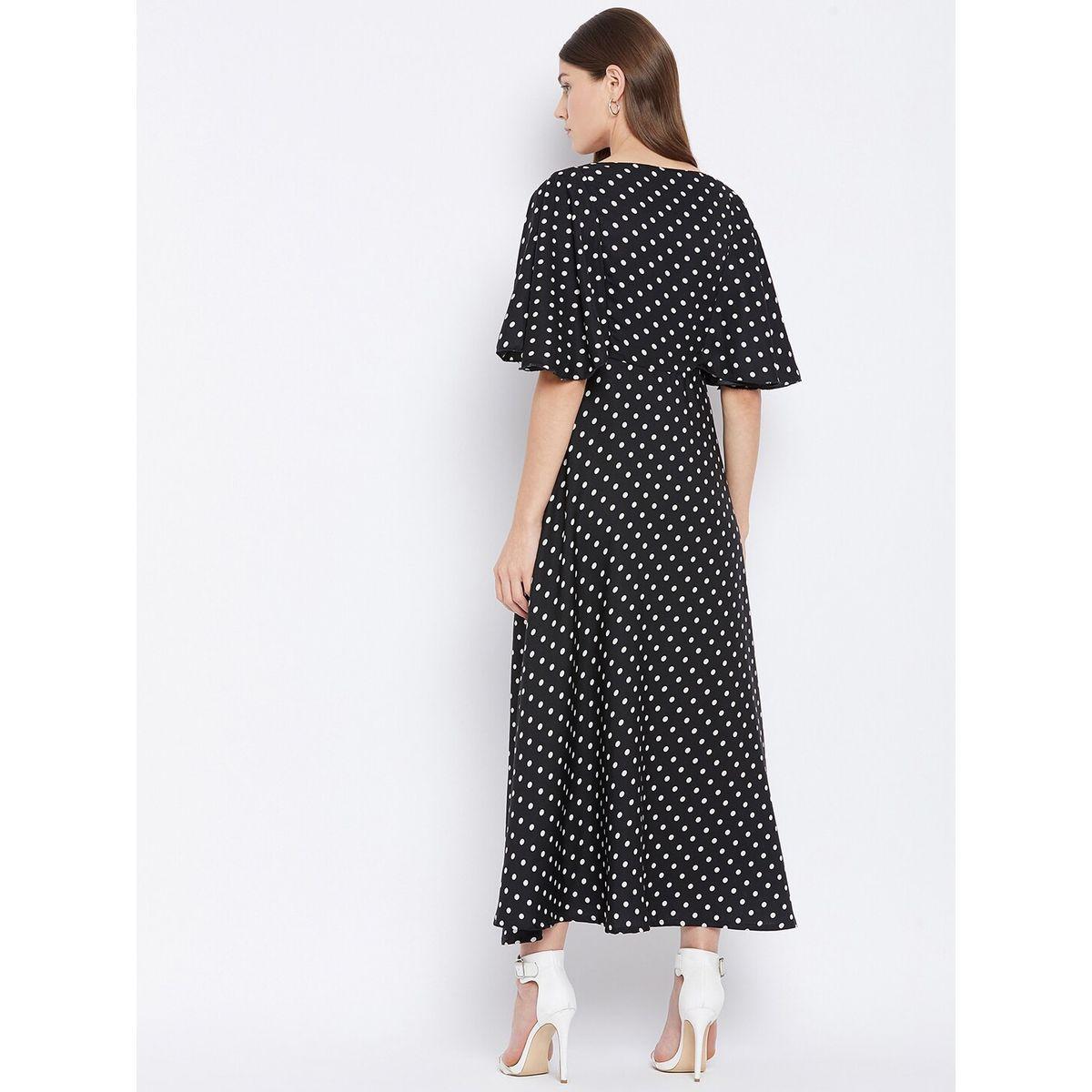 U&F X Styli  Polka Dot Print V Neck A-Line Maxi Dress-women-clothing-dresses-image-3