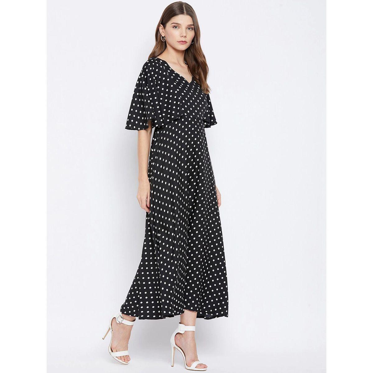 U&F X Styli  Polka Dot Print V Neck A-Line Maxi Dress-women-clothing-dresses-image-4