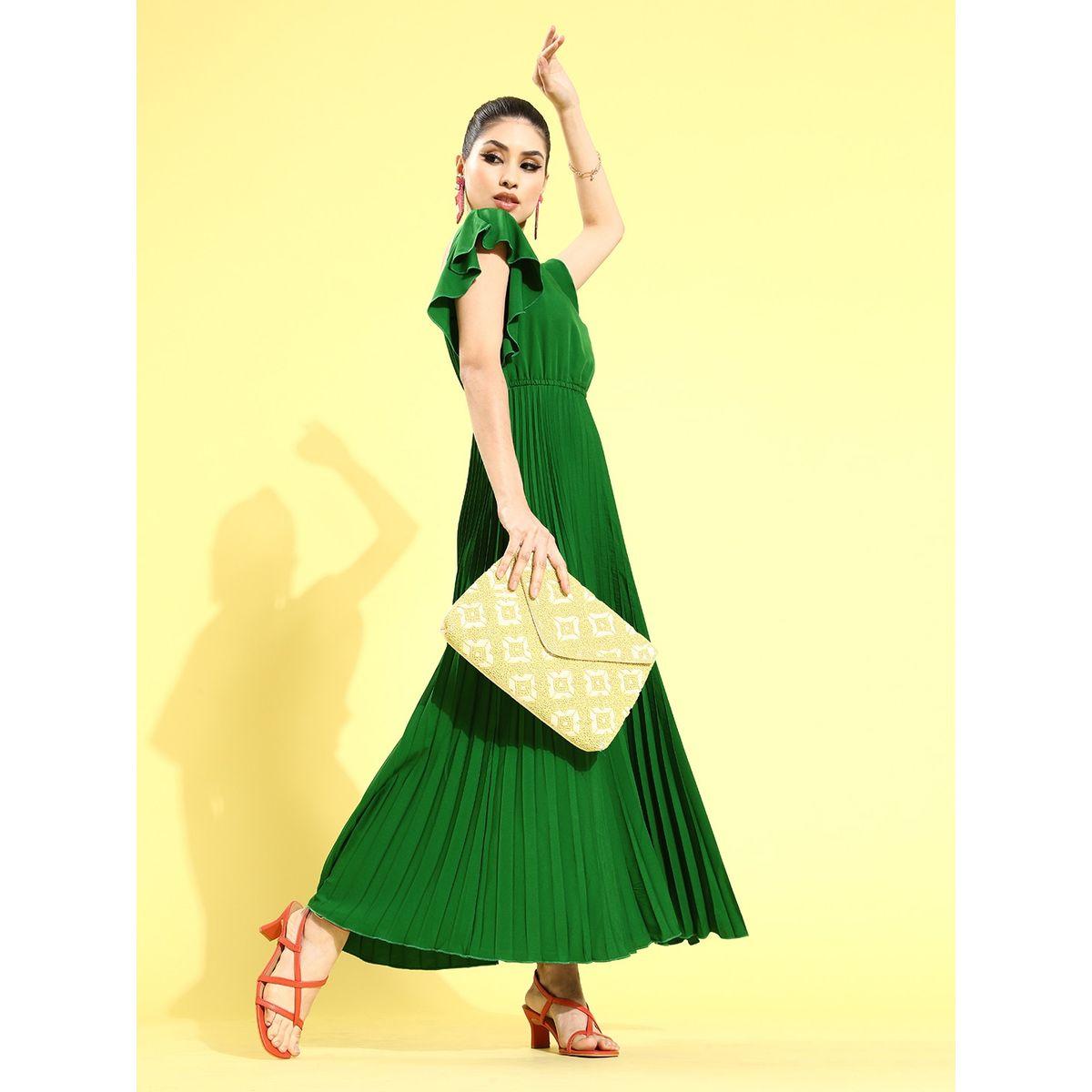 فستان طويل بياقة على شكل قلب وكسرات يو آند إف × ستايلي-women-clothing-dresses-image-1