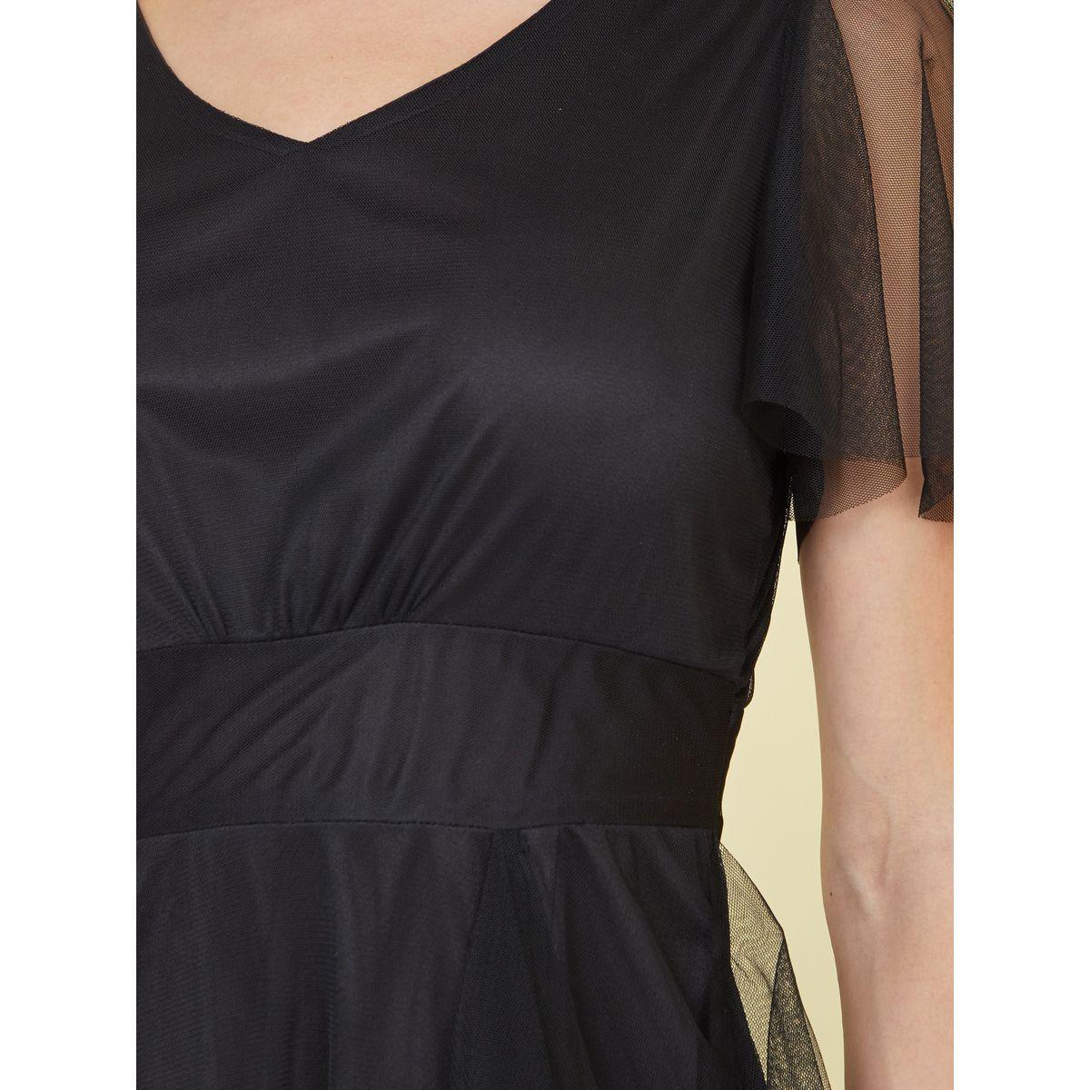 فستان طويل بتداخلات شبكية وأكمام كشكش يو آند إف × ستايلي-women-clothing-dresses-image-3