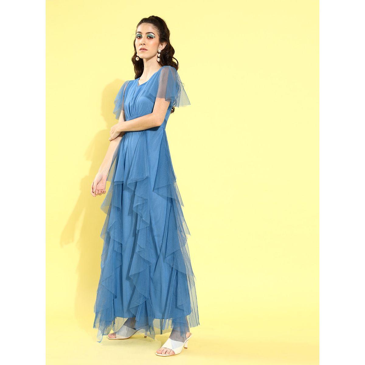 U&F X Styli  Mesh Insert Ruffled A-Line Maxi Dress-women-clothing-dresses-image-1