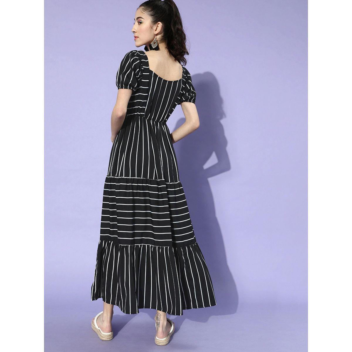 فستان مخطط طويل بياقة على شكل قلب يو آند إف × ستايلي-women-clothing-dresses-image-4