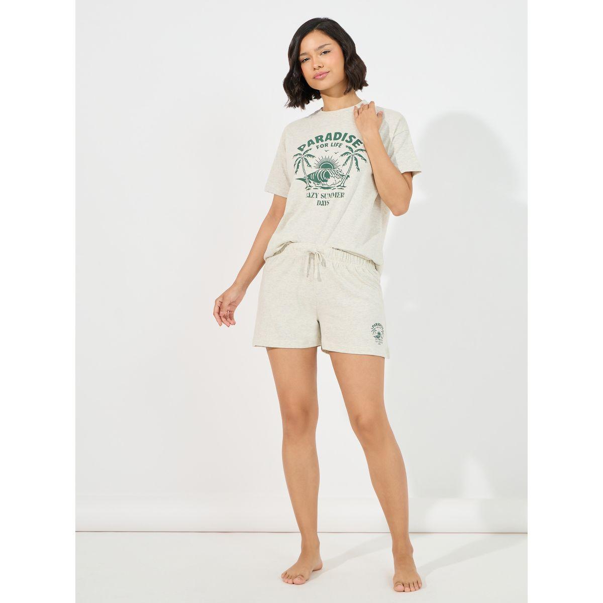 Styli Unwind Paradise Graphic Dropped Shoulder T-Shirt & Shorts Set-women-clothing-nightwear-pyjamas-shortsets-image-1