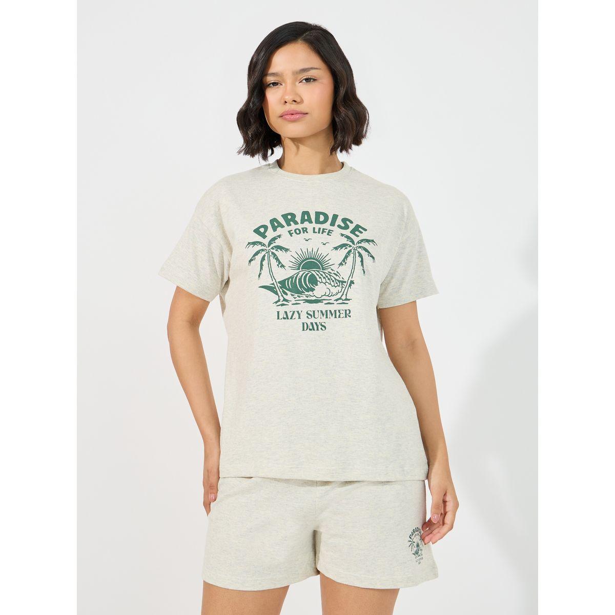 Styli Unwind Paradise Graphic Dropped Shoulder T-Shirt & Shorts Set-women-clothing-nightwear-pyjamas-shortsets-image-3