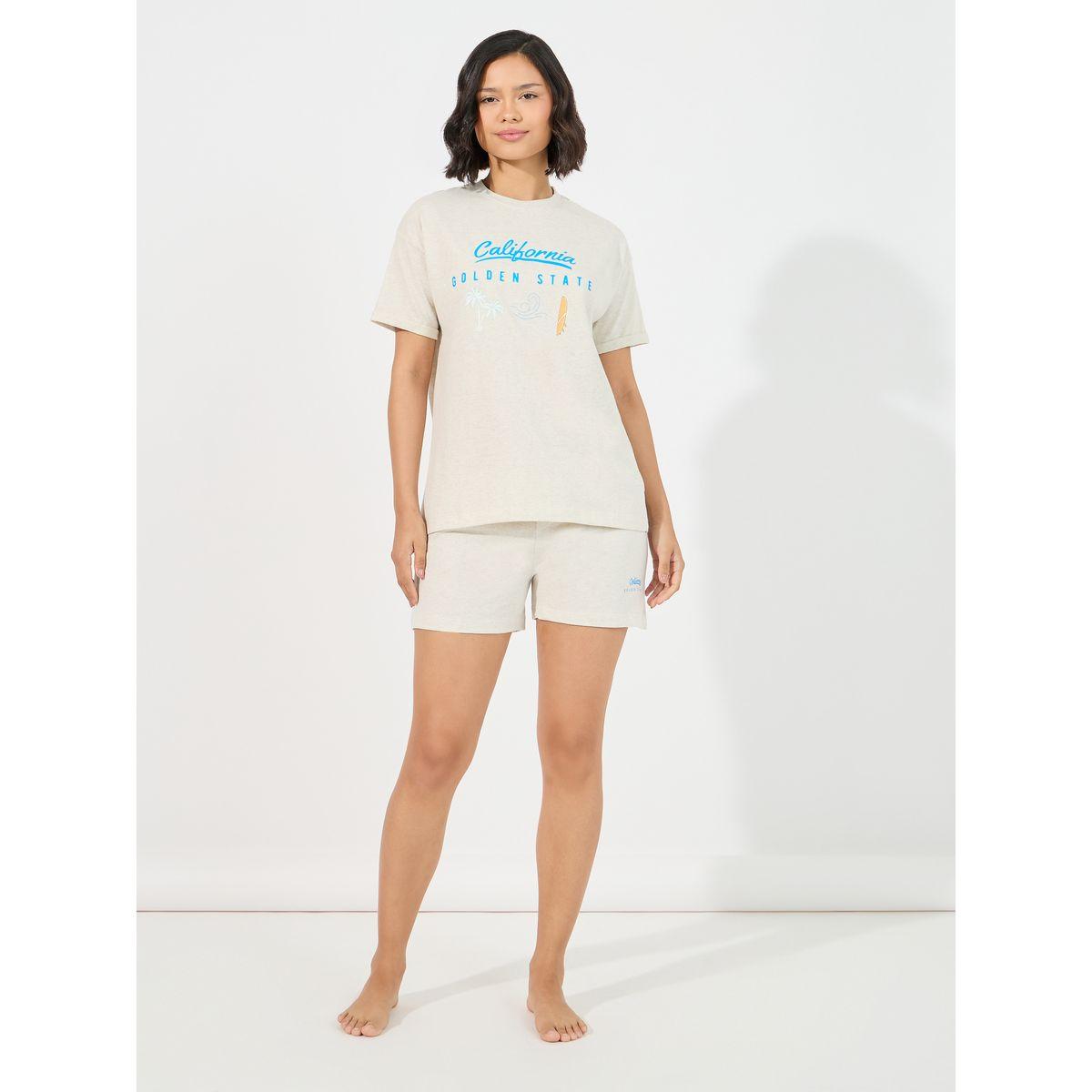 Styli Unwind California Graphic Dropped Shoulder T-Shirt & Shorts Set-women-clothing-nightwear-pyjamas-shortsets-image-2