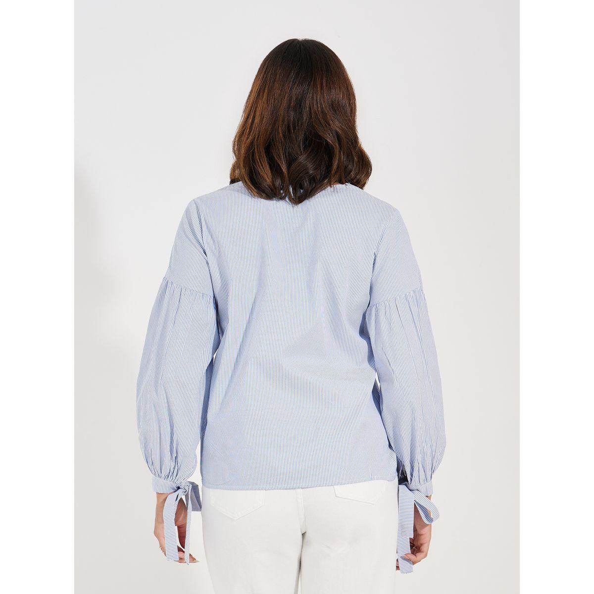 بلوزة مخططة مع اكمام طويلة بأربطة-women-clothing-shirtsandblouses-blouses-image-4