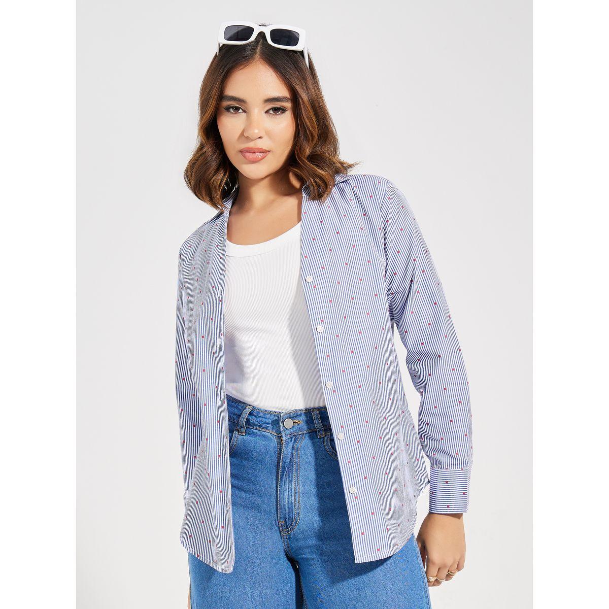 Styli Striped Ditsy Print Relaxed Fit Shirt-women-clothing-shirtsandblouses-shirts-image-1