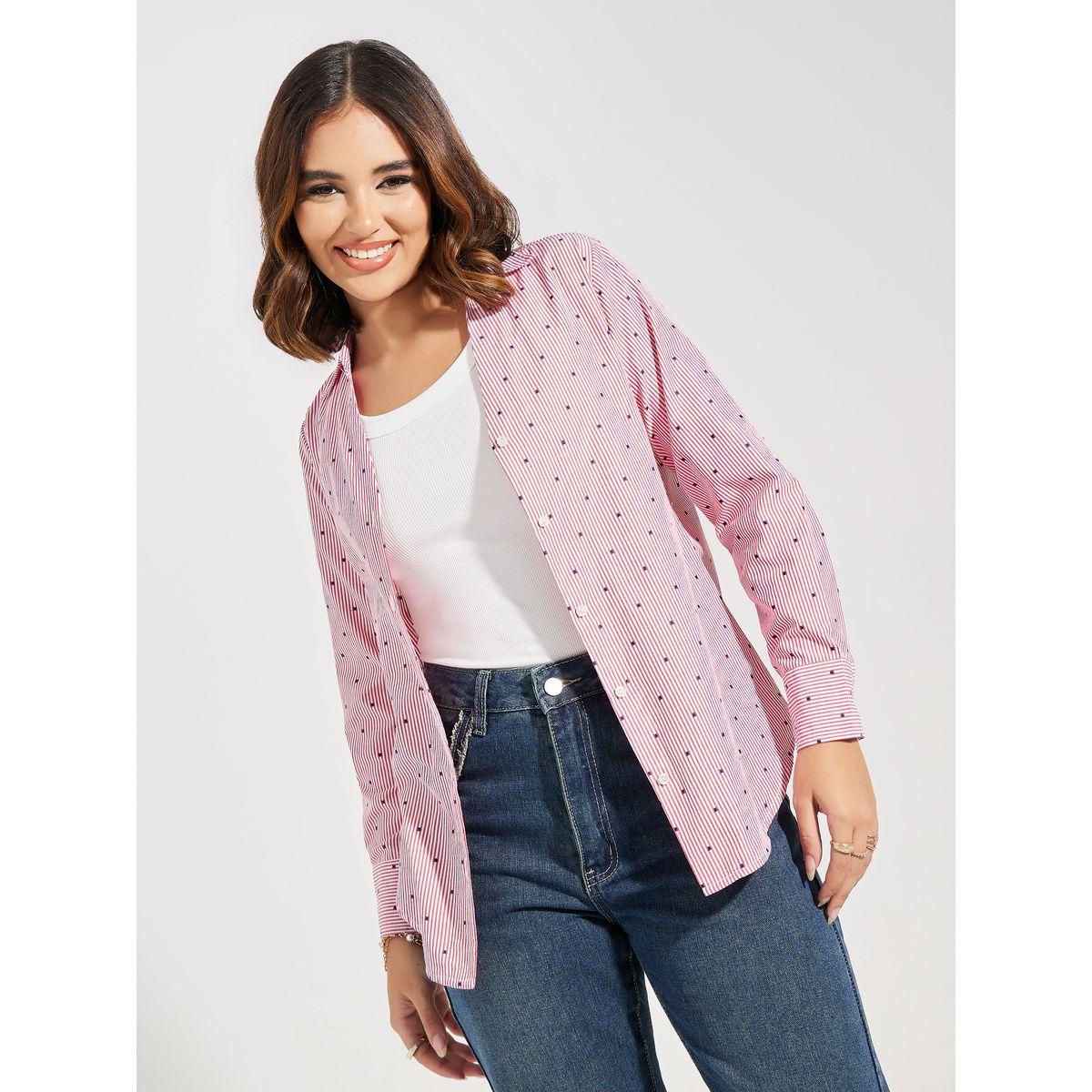 Styli Striped Ditsy Print Relaxed Fit Shirt-women-clothing-shirtsandblouses-shirts-image-1