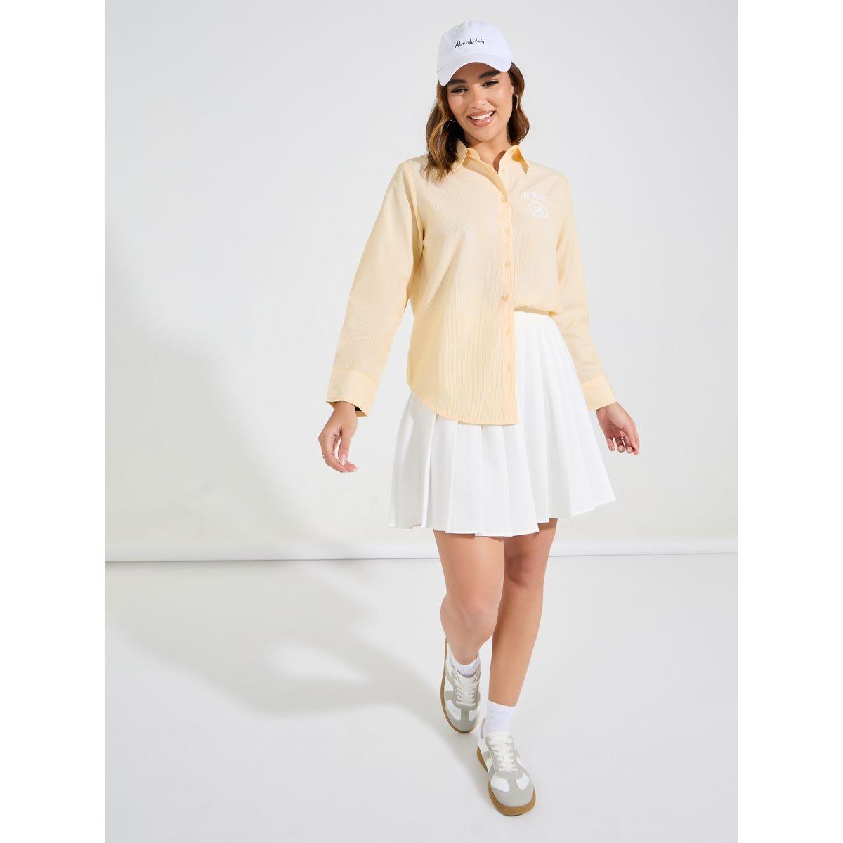 Styli Striped Cotton Button Down Shirt with Printed Logo Detail-women-clothing-shirtsandblouses-shirts-image-2