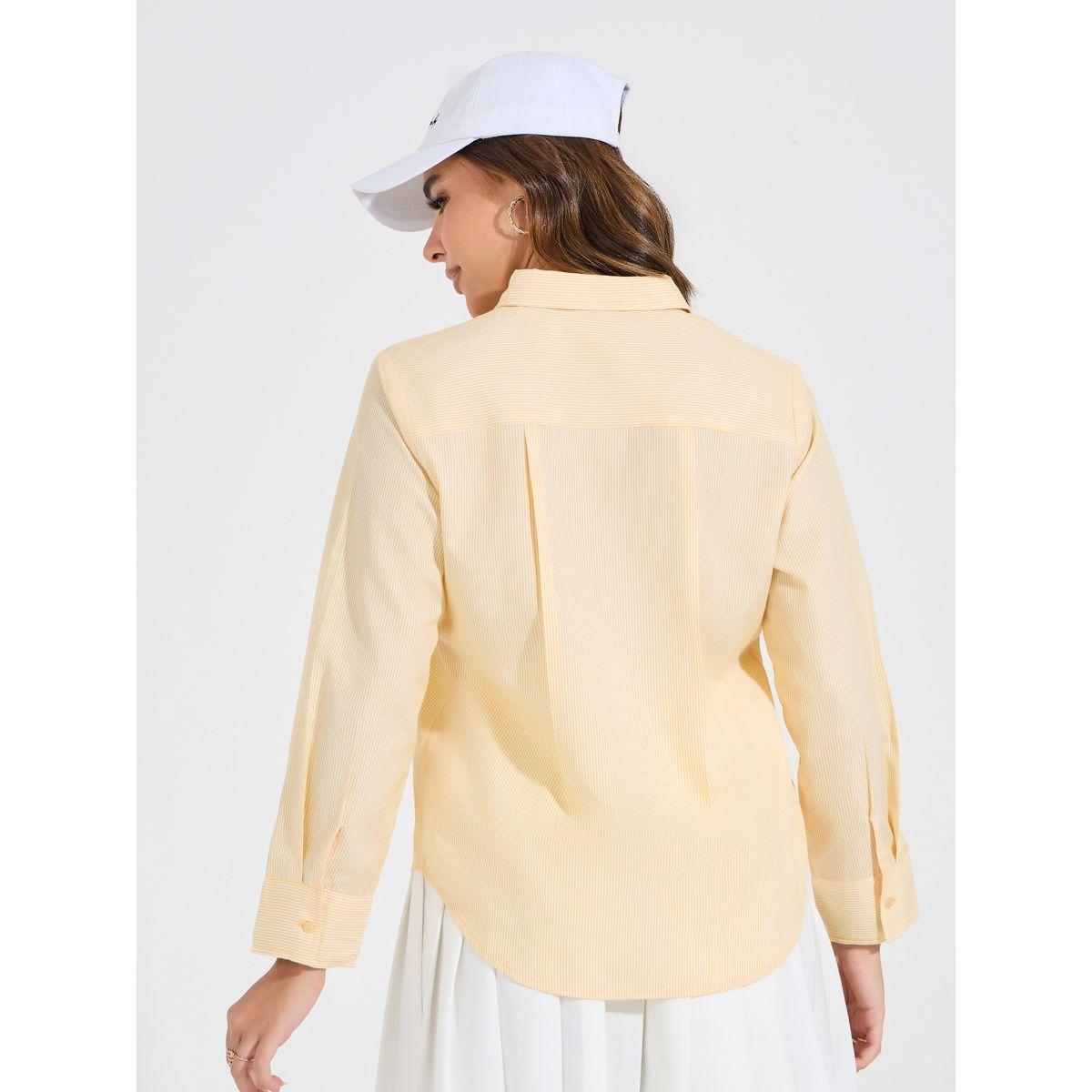 Styli Striped Cotton Button Down Shirt with Printed Logo Detail-women-clothing-shirtsandblouses-shirts-image-5