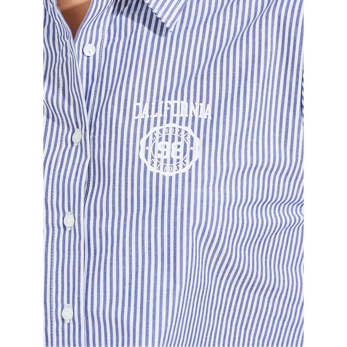 Styli Striped Cotton Button Down Shirt with Printed Logo Detail-women-clothing-shirtsandblouses-shirts-image-4