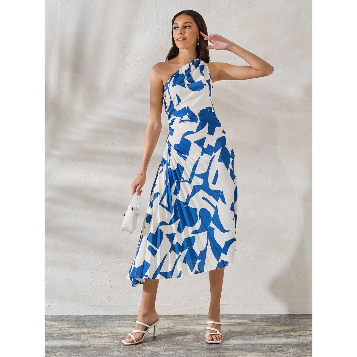 Styli Limited Abstract Print One Shoulder Neck Gathered Midi Dress-women-clothing-dresses-image-1