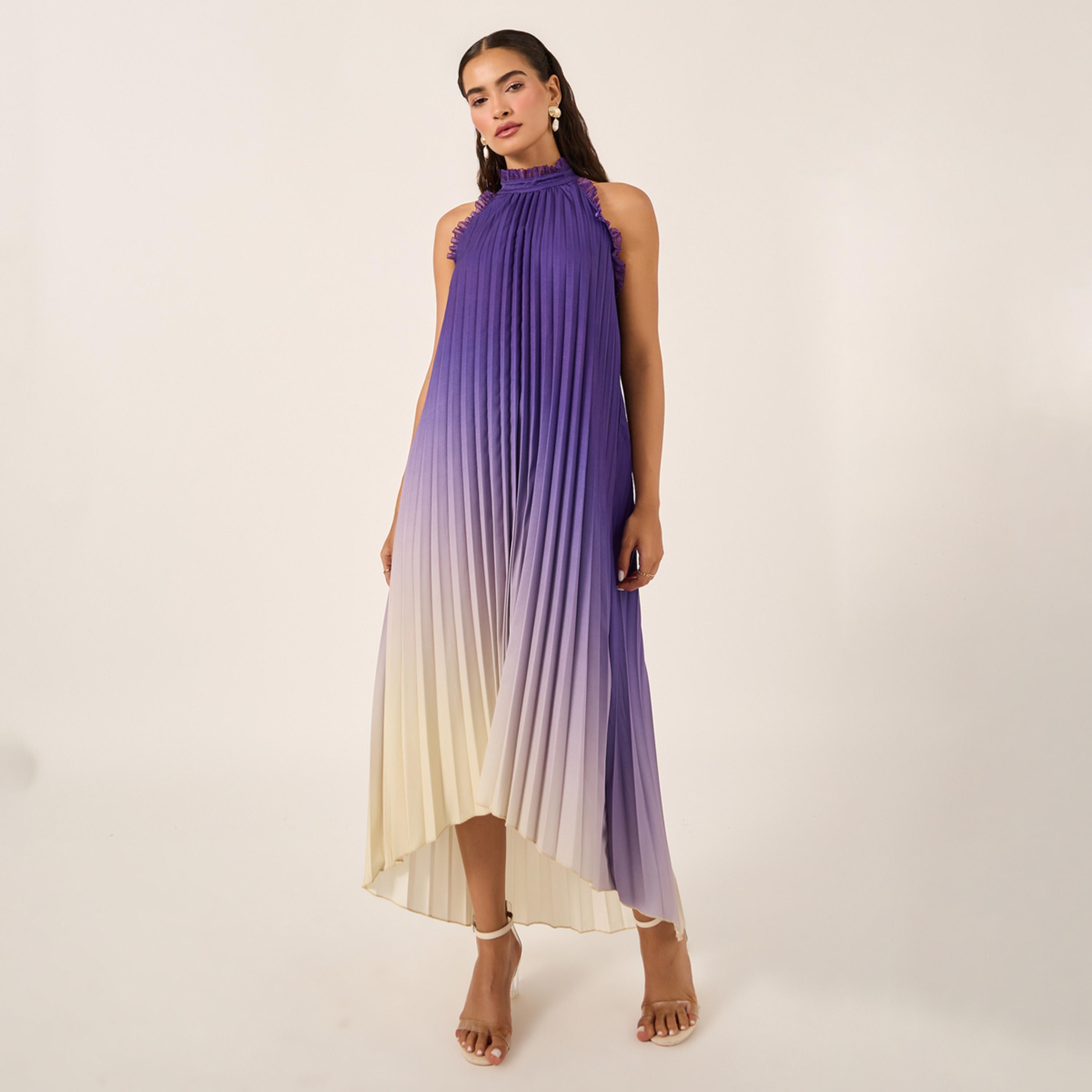 ستايلي - فستان ماكسي مطوي بدون أكمام بطبعة أومبري-women-clothing-dresses-image-1