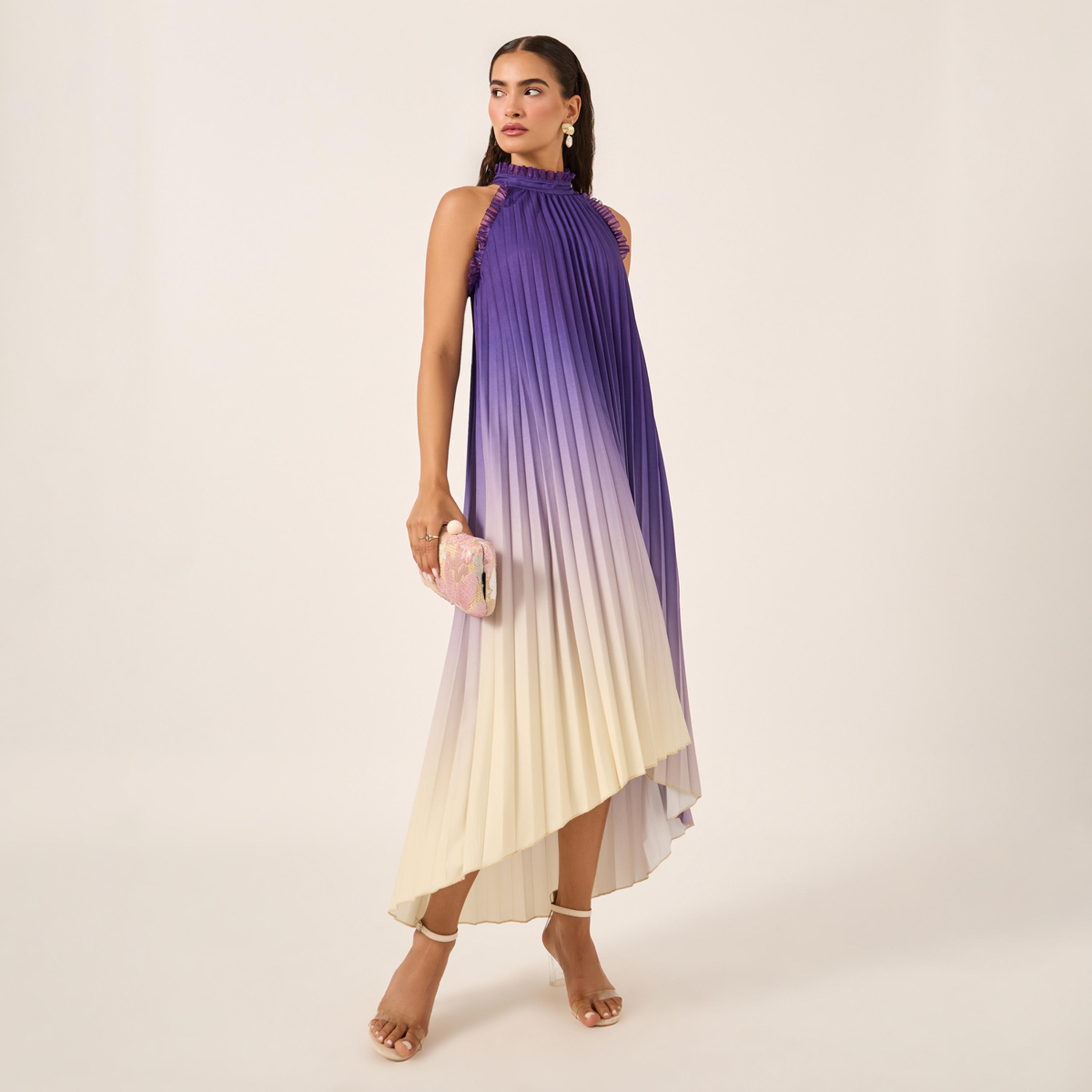 ستايلي - فستان ماكسي مطوي بدون أكمام بطبعة أومبري-women-clothing-dresses-image-2