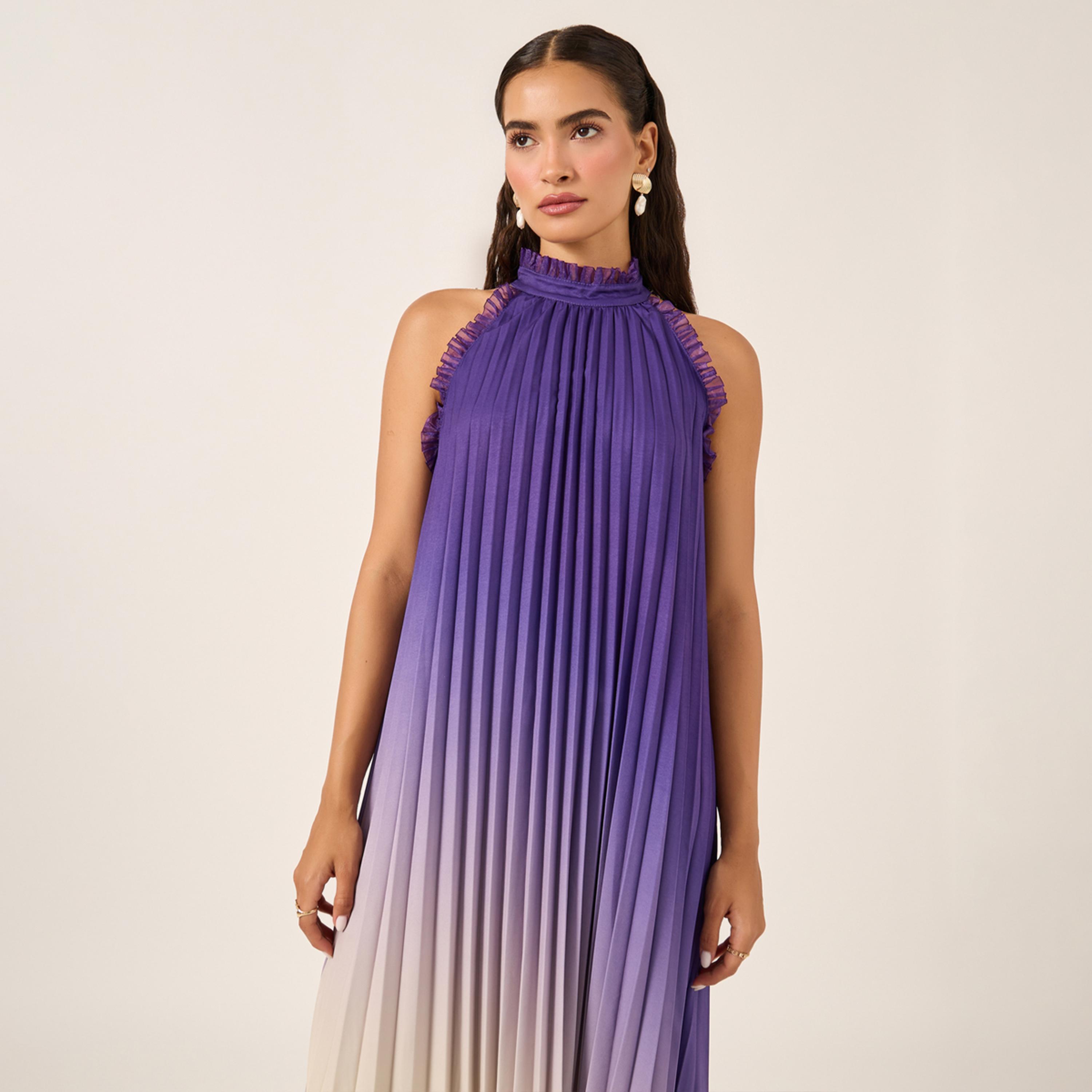 ستايلي - فستان ماكسي مطوي بدون أكمام بطبعة أومبري-women-clothing-dresses-image-3