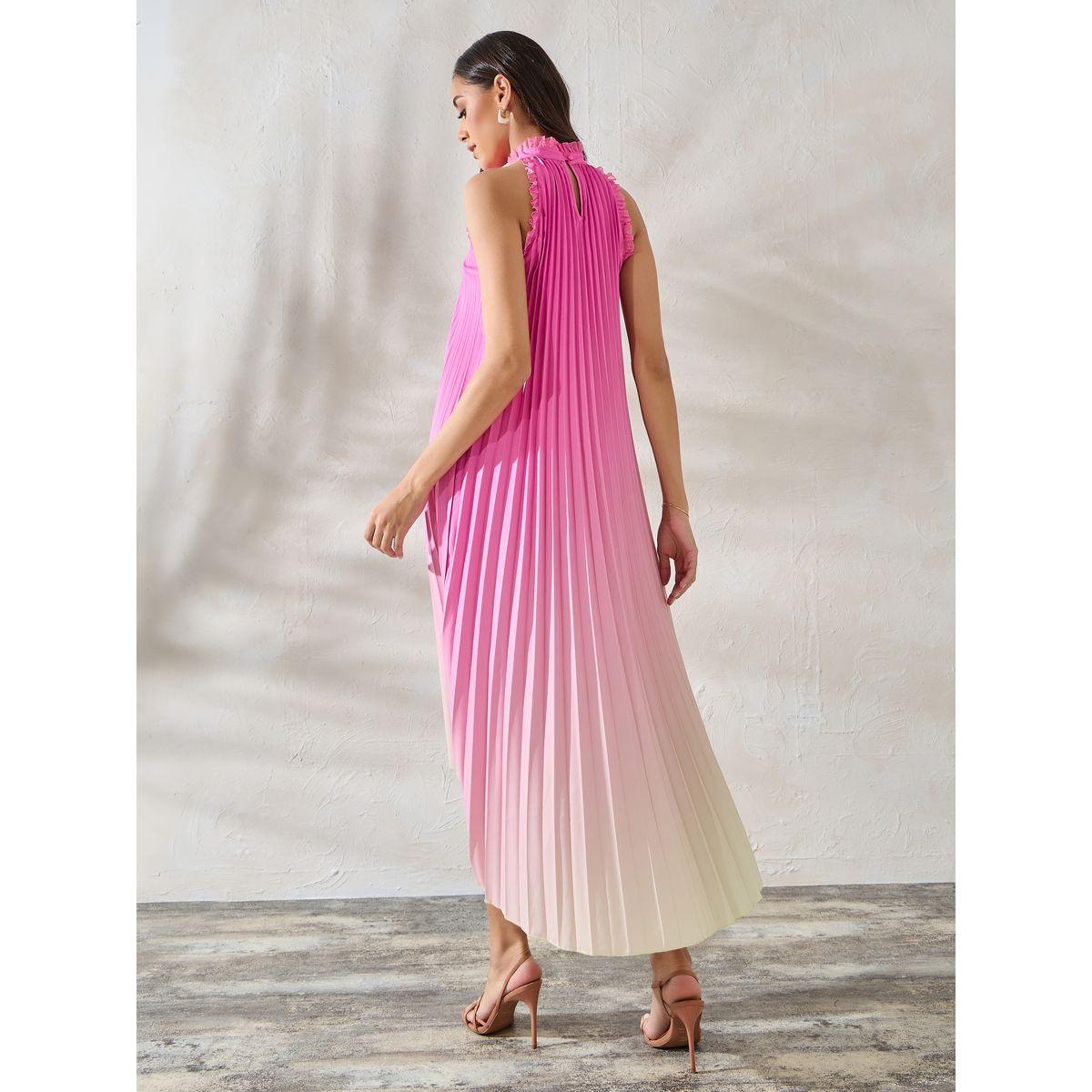 Styli Limited Ombre Look High-Low Hem Midi Dress with Halter Neck-women-clothing-dresses-image-4
