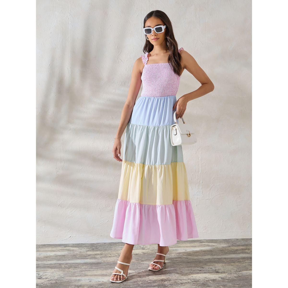 فستان طويل بنمط كتل الالوان مع كسرات-women-clothing-dresses-image-2