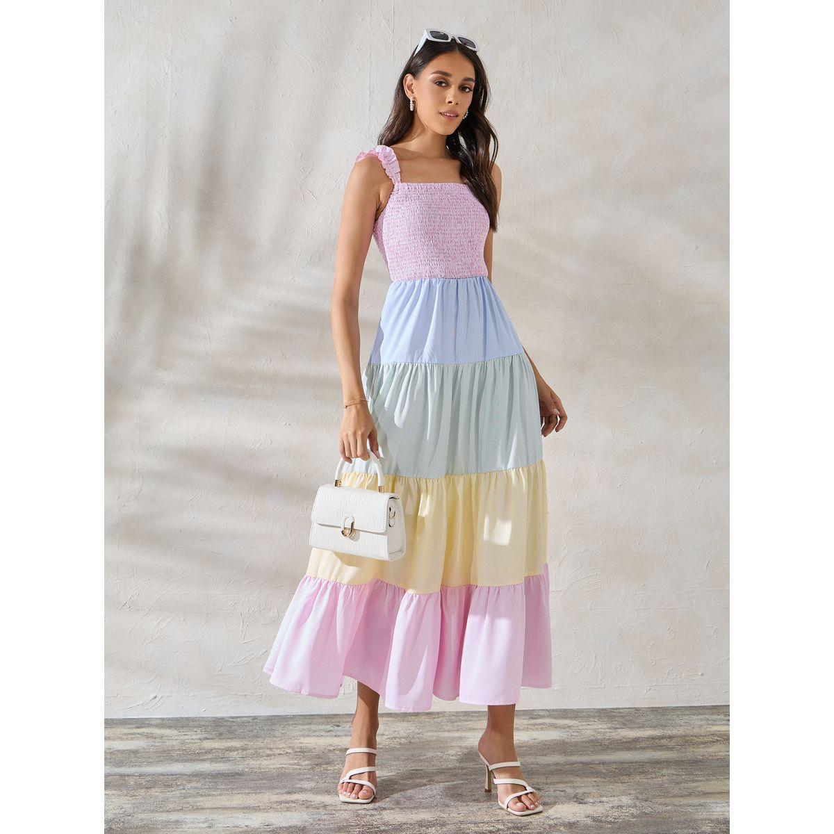 فستان طويل بنمط كتل الالوان مع كسرات-women-clothing-dresses-image-3