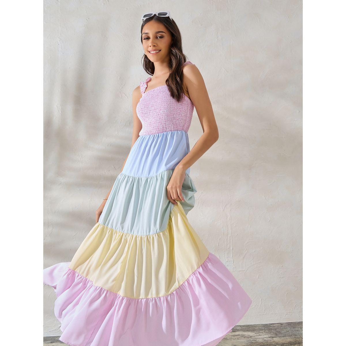 فستان طويل بنمط كتل الالوان مع كسرات-women-clothing-dresses-image-4