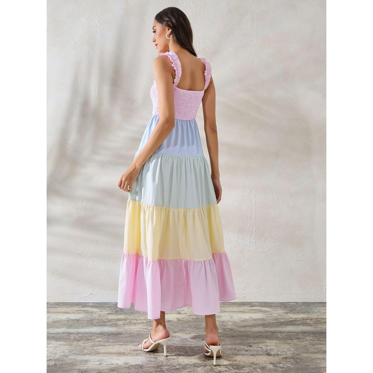 فستان طويل بنمط كتل الالوان مع كسرات-women-clothing-dresses-image-6