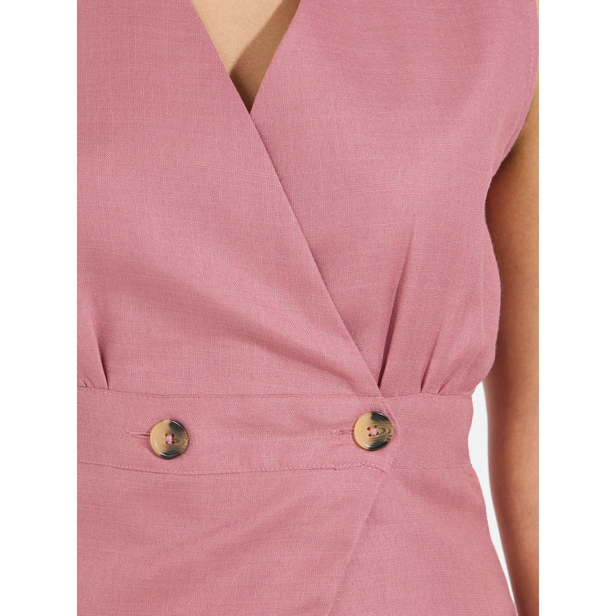 Styli Solid V Neck Wrap Top with Button Detail-women-clothing-shirtsandblouses-blouses-image-3