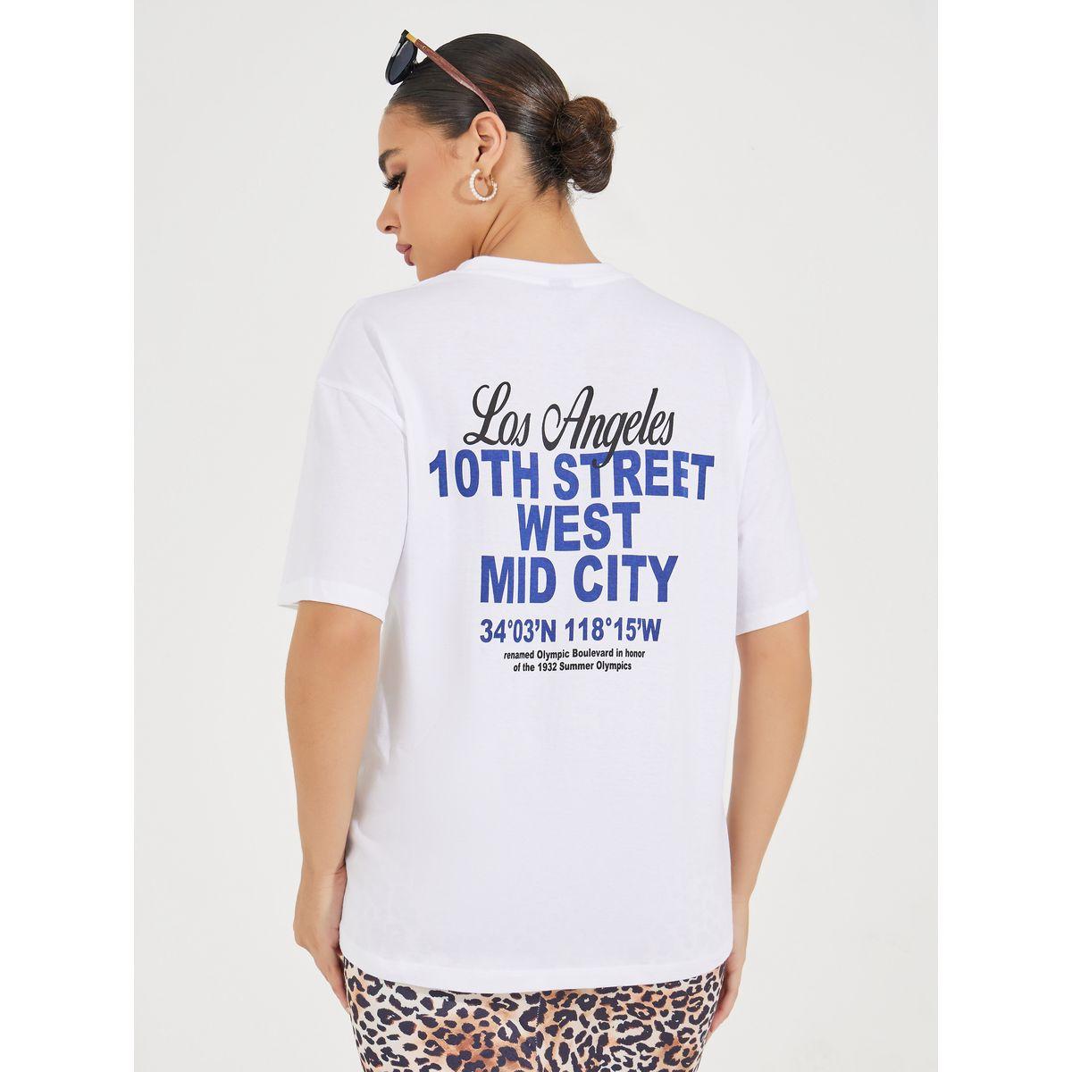 Styli Oversized 10th Street Slogan Print T-Shirt with Dropped Shoulder-women-clothing-tshirts-image-5