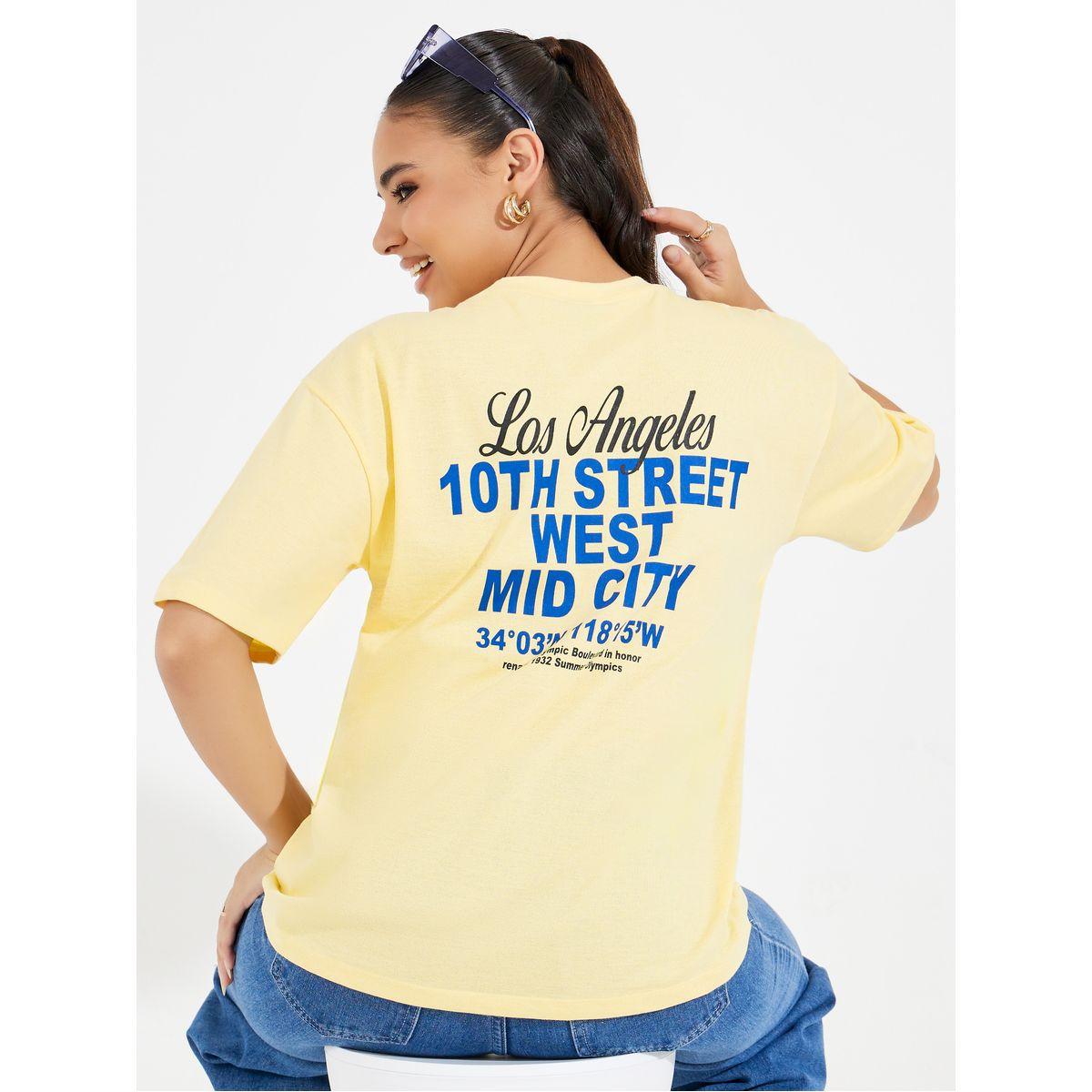 تيشيرت فضفاض مطبع بكتابة مع أكتاف منخفضة-women-clothing-tshirts-image-1