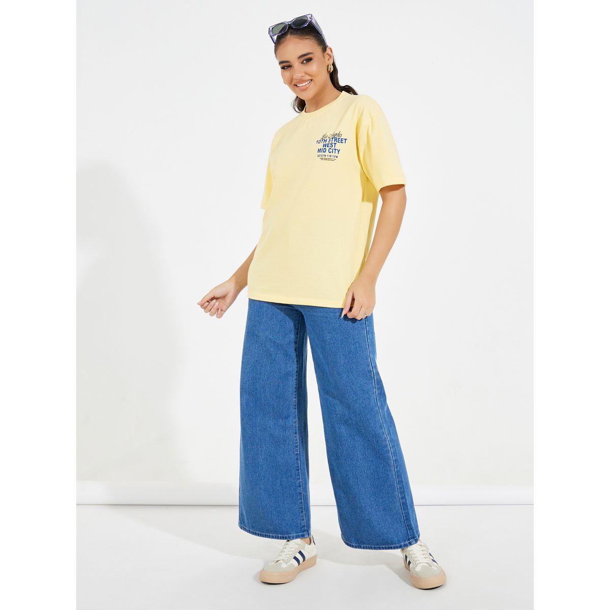 تيشيرت فضفاض مطبع بكتابة مع أكتاف منخفضة-women-clothing-tshirts-image-2