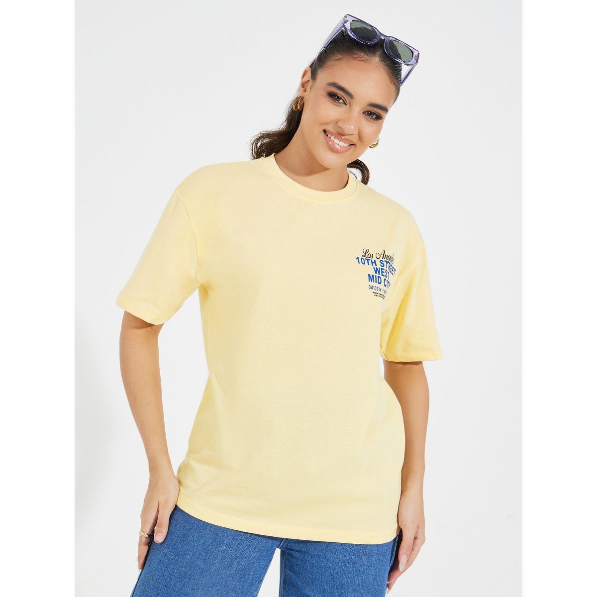 تيشيرت فضفاض مطبع بكتابة مع أكتاف منخفضة-women-clothing-tshirts-image-3