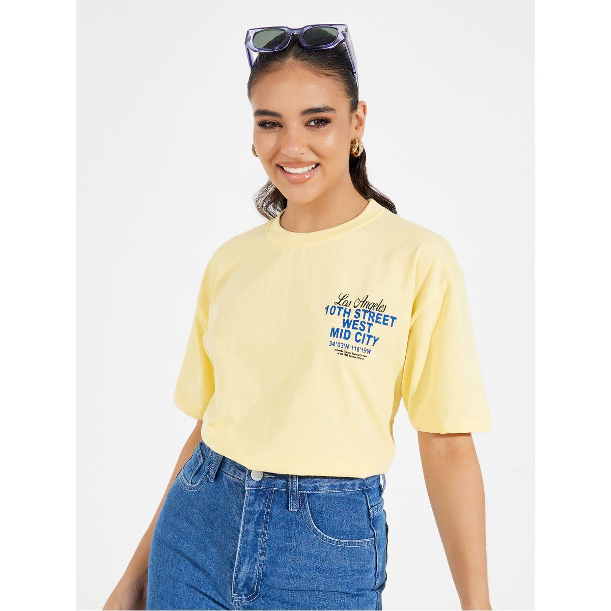 تيشيرت فضفاض مطبع بكتابة مع أكتاف منخفضة-women-clothing-tshirts-image-6