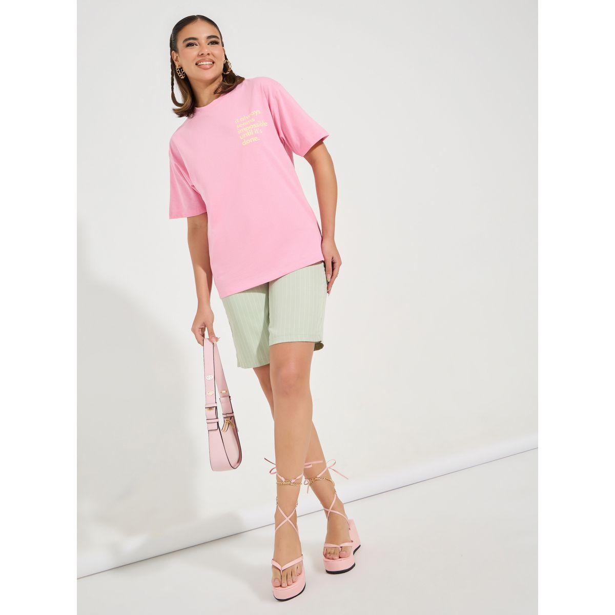 Styli Oversized Slogan Print T-Shirt with Dropped Shoulder-women-clothing-tshirts-image-2