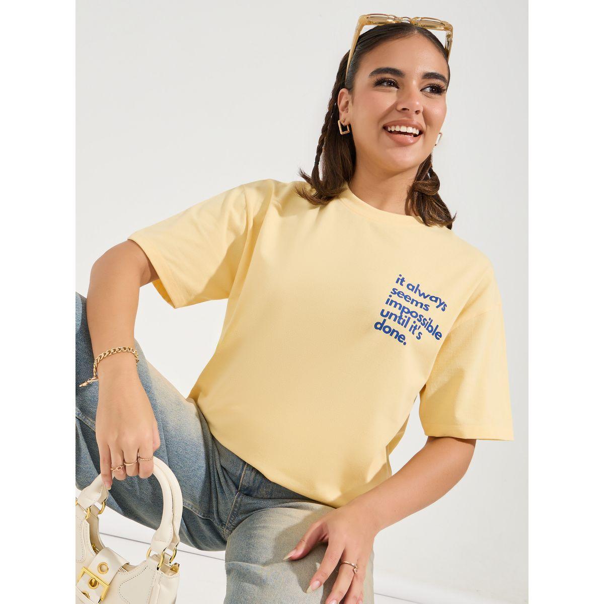Styli Oversized Slogan Print T-Shirt with Dropped Shoulder-women-clothing-tshirts-image-1