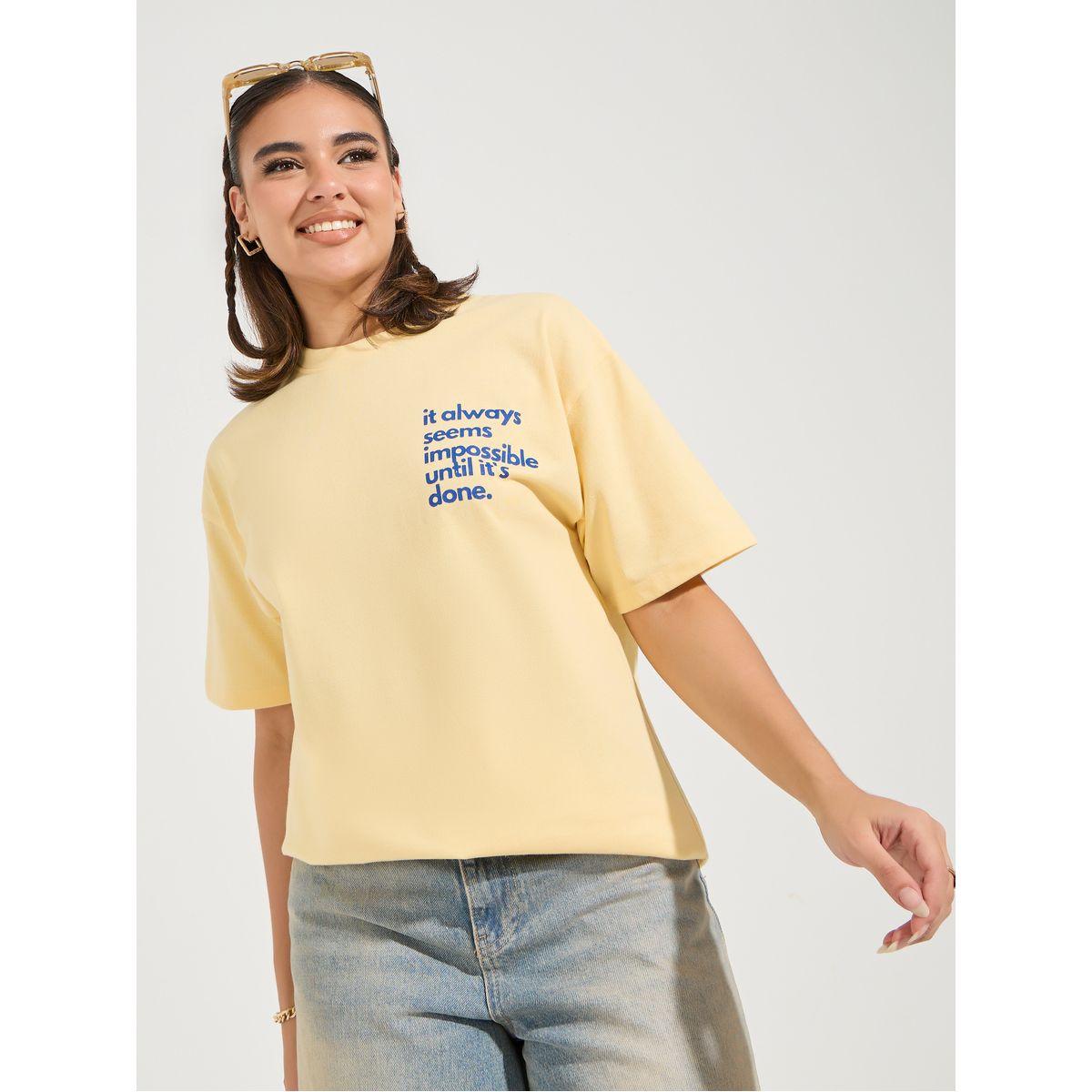 Styli Oversized Slogan Print T-Shirt with Dropped Shoulder-women-clothing-tshirts-image-3