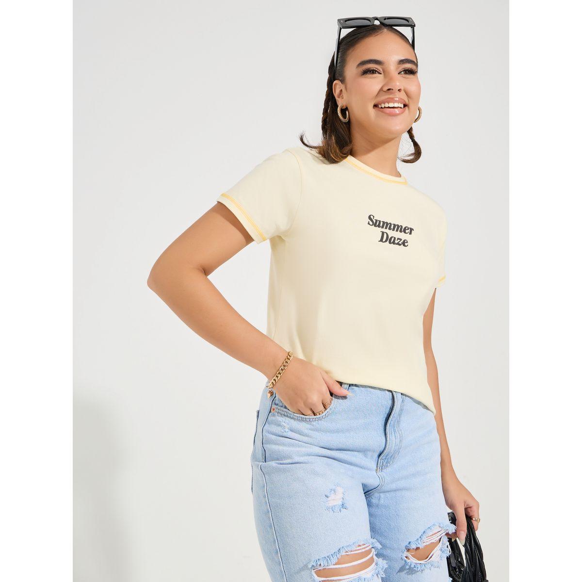 Styli Regular Fit Summer Daze Contrast Stitch T-shirt-women-clothing-tshirts-image-1