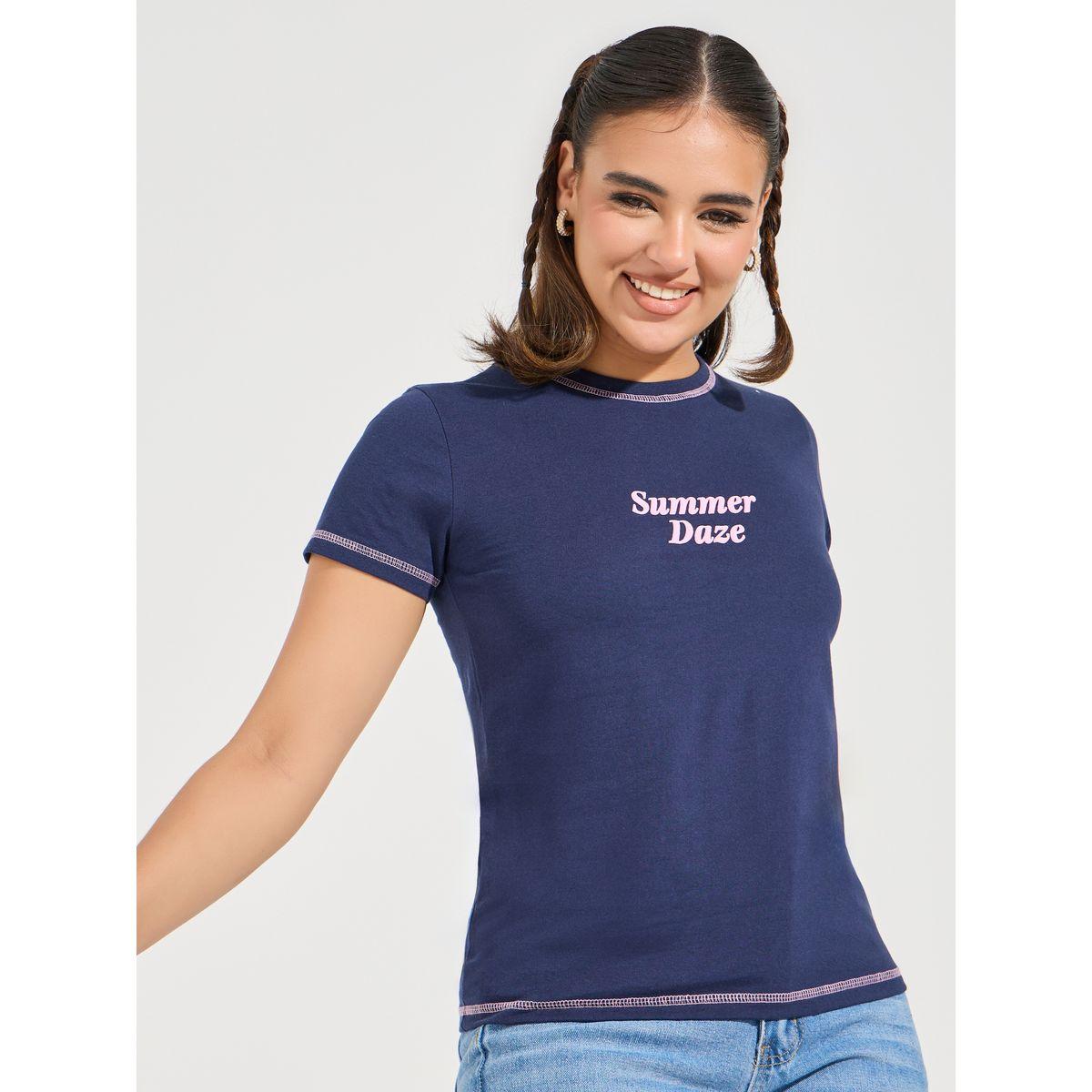 Styli Regular Fit Summer Daze Contrast Stitch T-shirt-women-clothing-tshirts-image-1
