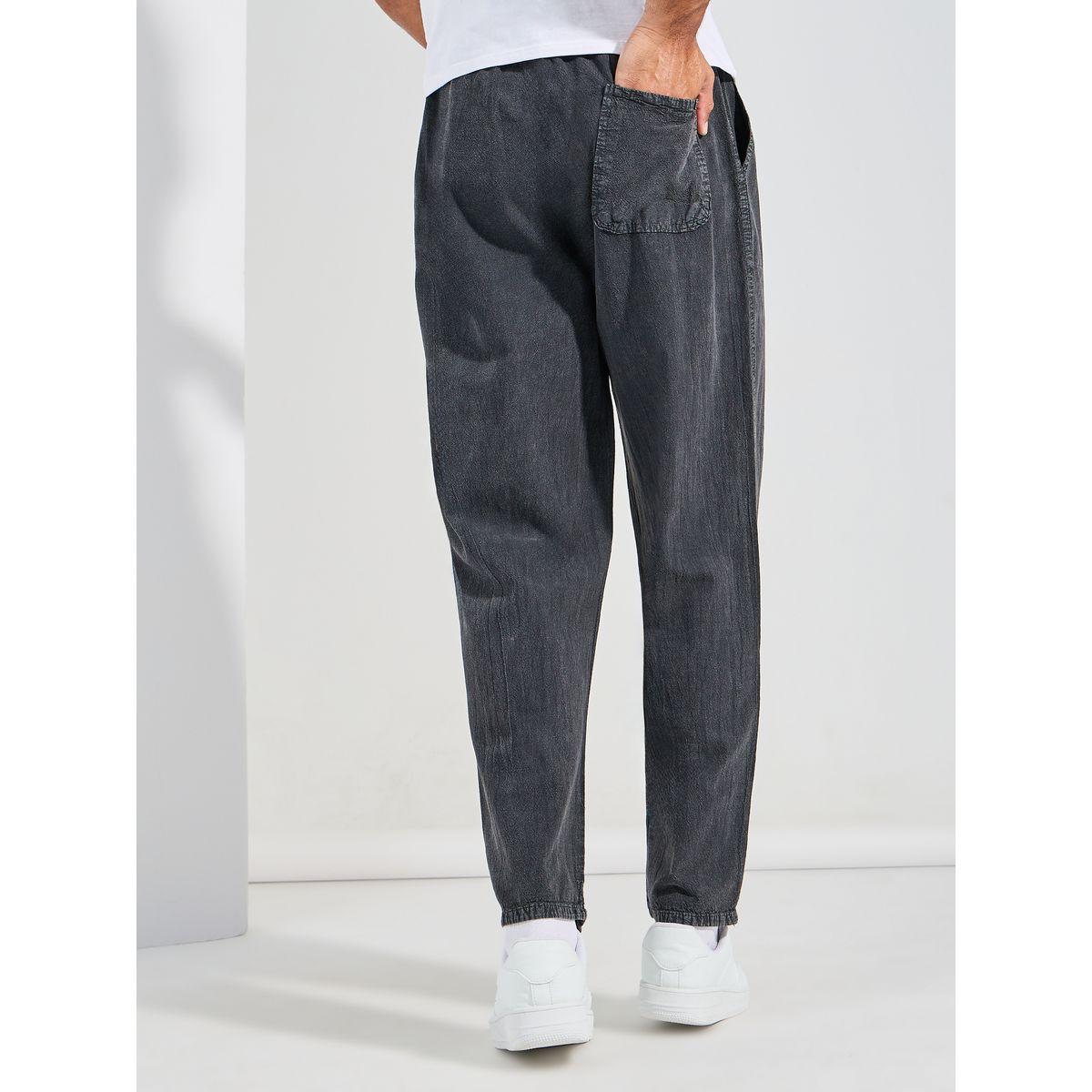 Styli Solid Woven Jogger with Drawstring Detail-men-clothing-bottoms-joggers-image-4