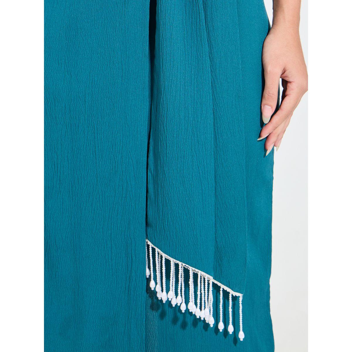 Styli Elevate Solid Wrap Maxi Dress with 3/4 Puff Sleeve & Tassels-women-clothing-dresses-image-5
