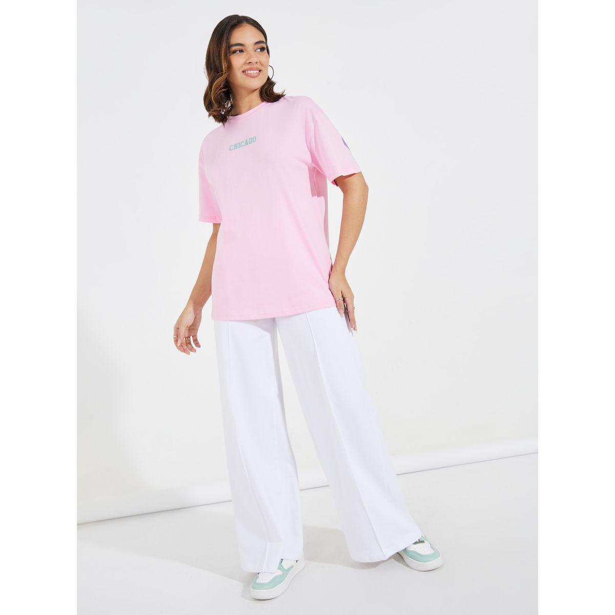 Styli Oversized Chicago Slogan T-Shirt with Dropped Shoulder-women-clothing-tshirts-image-2